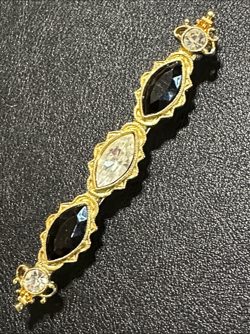 Gold Tone Rhinestone Bar Brooch Pin - Picture 2 of 12